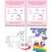 Unicorn-themed coloring book with watercolor activity on a white background