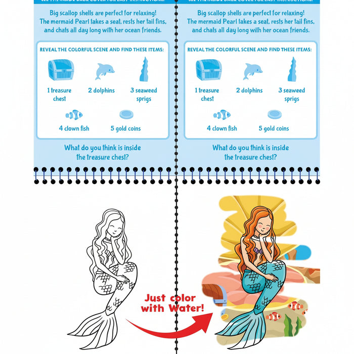 Peter Pauper Press Color With Water Mermaids reusable water art activity set with four mermaid scene boards and water pen