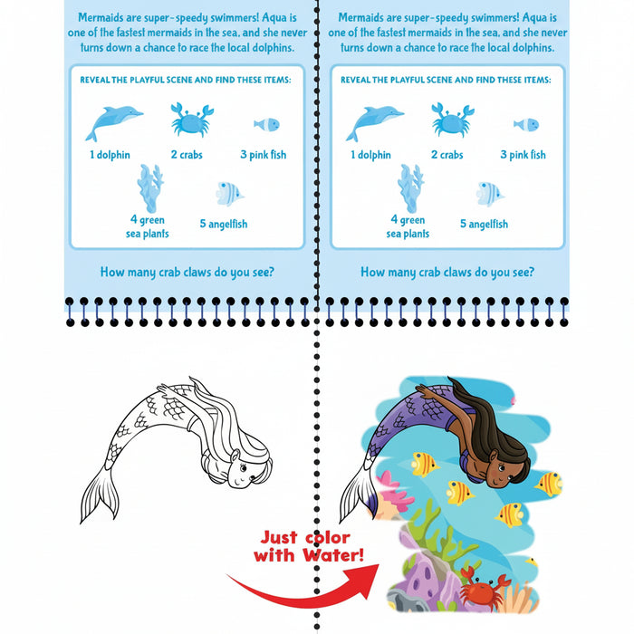 Peter Pauper Press Color With Water Mermaids reusable water art activity set with four mermaid scene boards and water pen