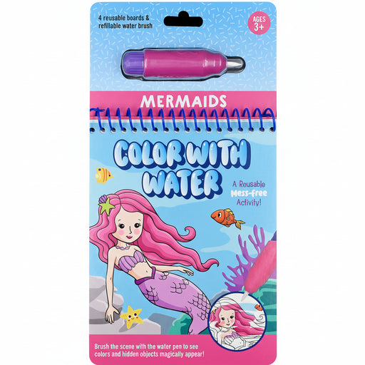 Peter Pauper Press Color With Water Mermaids reusable water art activity set with four mermaid scene boards and water pen