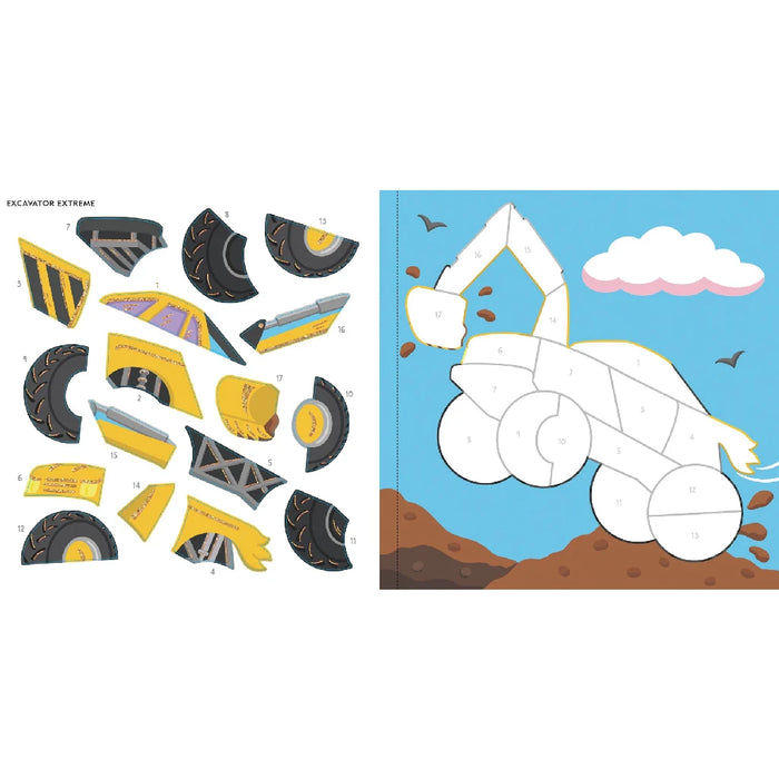 A vibrant collection of monster truck stickers designed for coloring fun and creativity.
