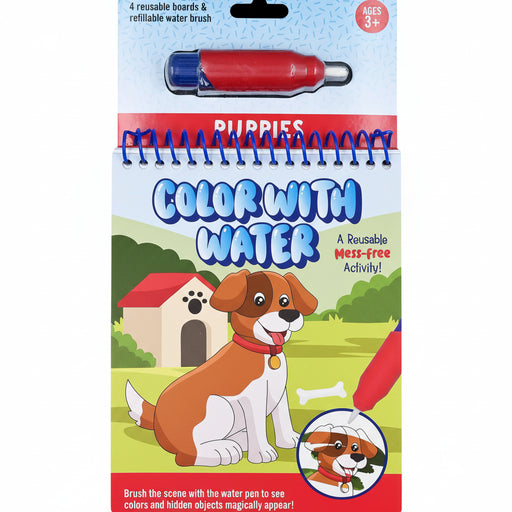 Peter Pauper Press Color With Water Puppies reusable water art activity set with four puppy scenes and refillable water pen