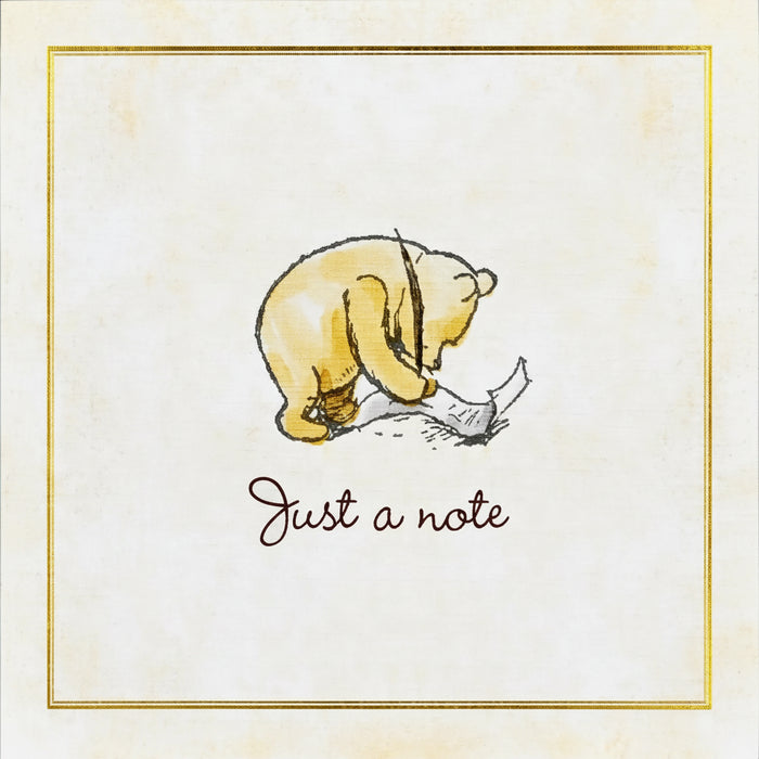 Pauper Press Winnie-the-Pooh note cards with Just a Note design, gold foil accents, and matching envelopes