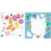 A cheerful baby unicorn with sparkling accents, part of a color-by-sticker set for early childhood creativity.