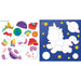 A whimsical baby unicorn surrounded by sparkles, designed for a children's color-by-sticker art activity.