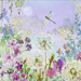 A softly hued moonlit meadow, with dragonflies, dandelions, and vibrant florals, graces these elegant note cards.
