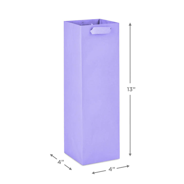 Pastel lavender matte gift bag with measurements 4" X 4" X 13" 