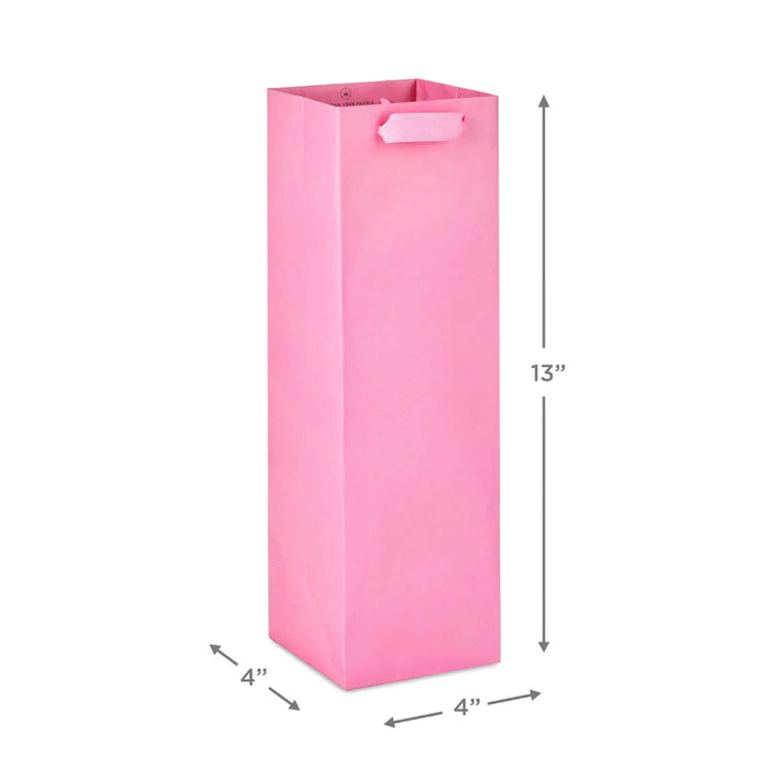 Medium pink wine gift bag, 4" × 13" × 4"