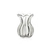 A clear glass vase featuring a wavy design, showcasing its elegant and fluid shape.