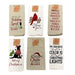 Set of six Christmas-themed kitchen towels with humorous sayings. Assorted no choice 