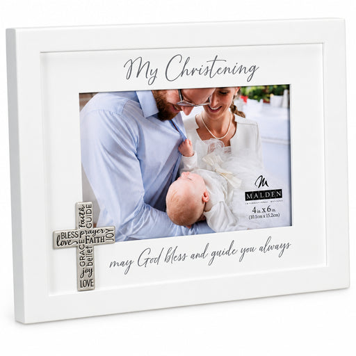 4x6 Christening wood photo frame for displaying a cherished baby christening photograph