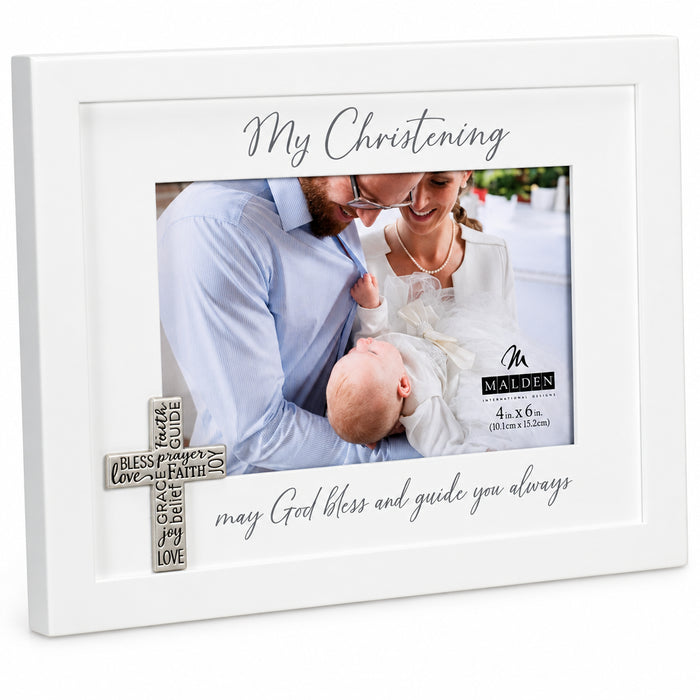 4x6 Christening wood photo frame for displaying a cherished baby christening photograph