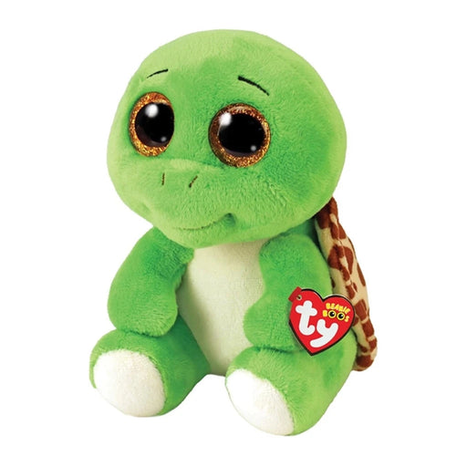  Green Ty Beanie Boo turtle with large eyes and a soft, plush texture, sitting on a white background.
