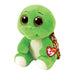  Green Ty Beanie Boo turtle with large eyes and a soft, plush texture, sitting on a white background.
