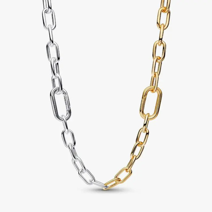Pandora Two-Tone Link Chain Necklace in sterling silver with gold accents displayed on a white background.
