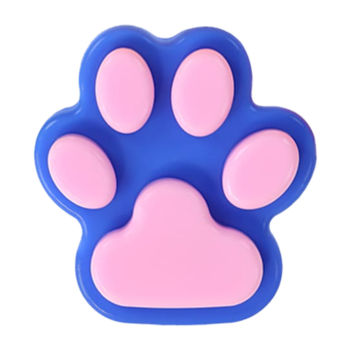 Pink and blue paw-shaped object on a white background