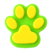 Green and yellow paw-shaped toy on a white background