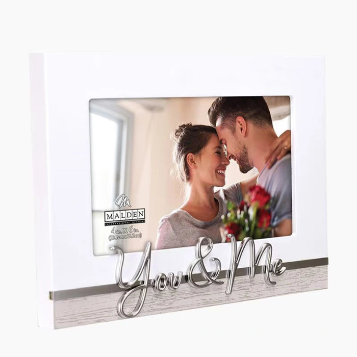 You & Me couple picture frame designed to display a 4x6 photo with a romantic and elegant style.