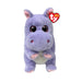 A purple stuffed hippo with a large heart, showcasing a cute and cuddly design perfect for children or as a gift.