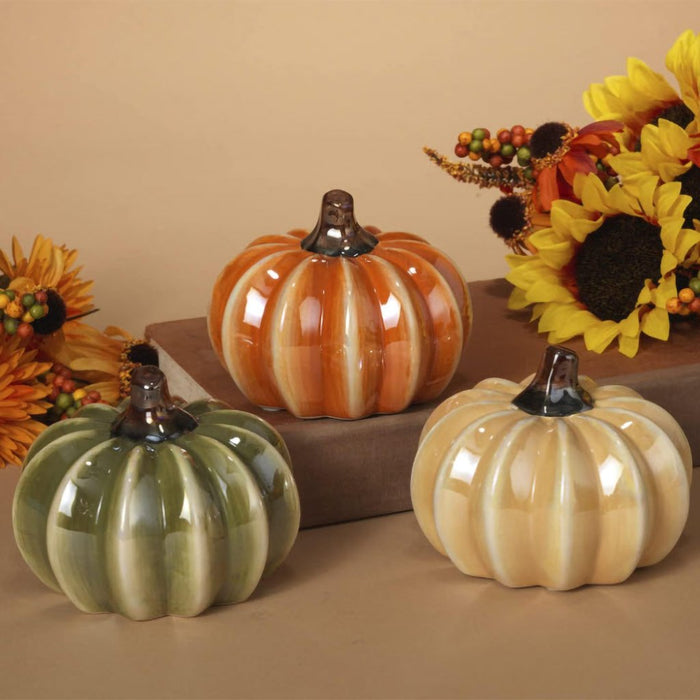 3.75" Pearlized Harvest Ceramic Pumpkin - Assorted 1 at random - 3.75" Pearlized Harvest Ceramic Pumpkin - Assorted 1 at random