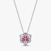 A pink flower pendant adorned with diamonds, elegantly hanging from a delicate chain.