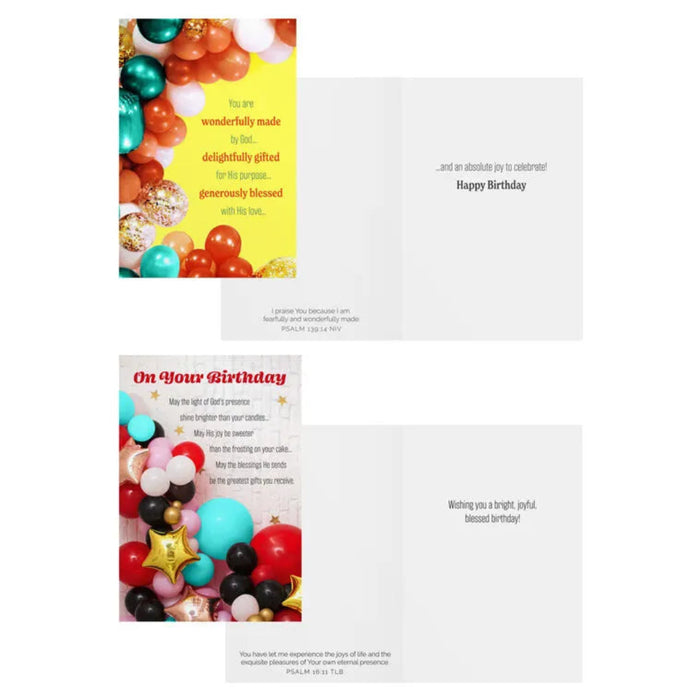 Hallmark Bright Balloons assorted religious birthday cards box of 12 with colorful balloon designs
