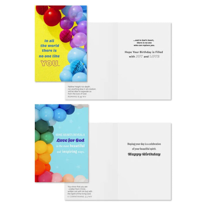 Hallmark Bright Balloons assorted religious birthday cards box of 12 with colorful balloon designs