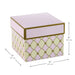 Medium pink patterned gift box with gold trim, 5" × 4" × 5"