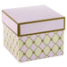 Medium square gift box with pink‑and‑cream base featuring gold bows and latticework, topped with a light pink lid trimmed in metallic gold