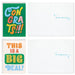 Four colorful greeting cards with celebratory text on a white background