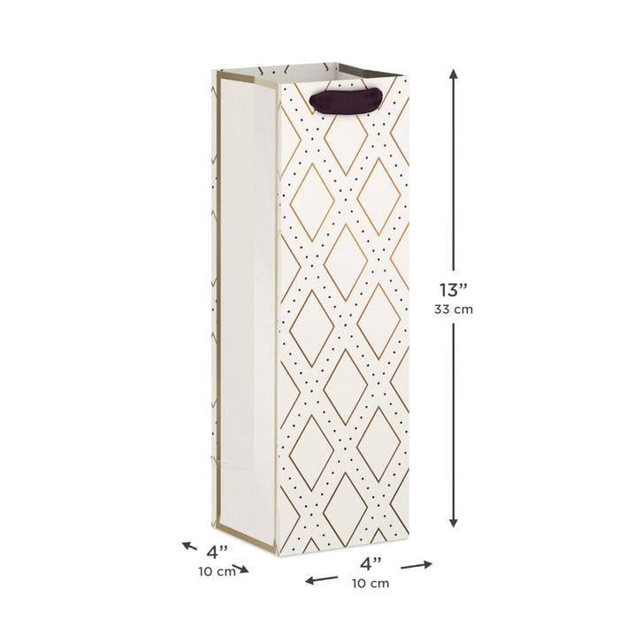 Hallmark : 13" Gold Diamonds on Cream Wine Gift Bag