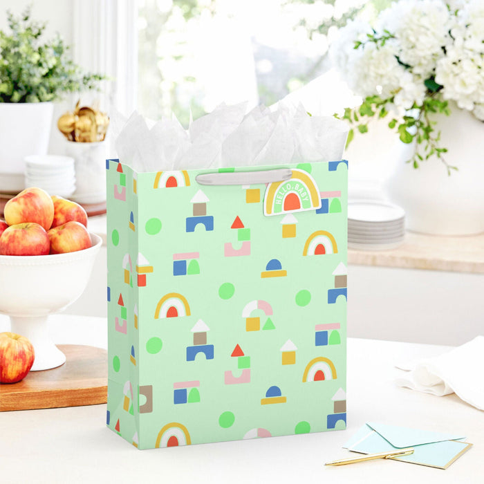 Hallmark : 15.5" Building Blocks on Mint Extra-Large New Baby Gift Bag