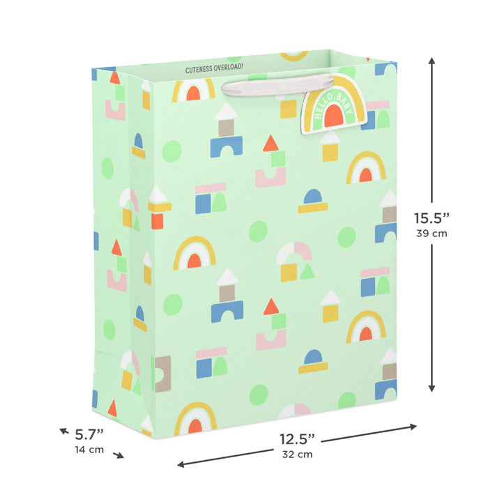 Hallmark : 15.5" Building Blocks on Mint Extra-Large New Baby Gift Bag
