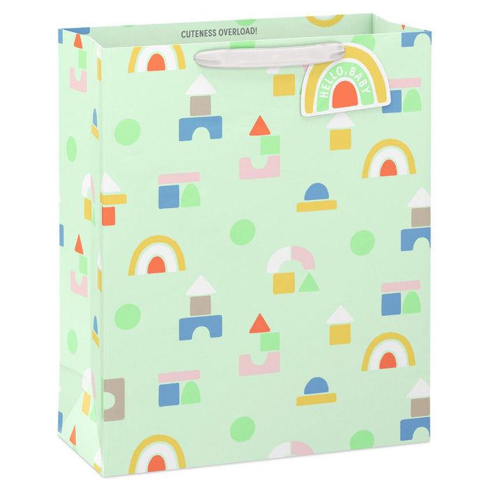 Hallmark : 15.5" Building Blocks on Mint Extra-Large New Baby Gift Bag