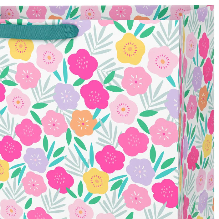 Close‑up of vibrant floral gift bag