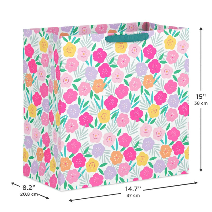 Extra‑deep floral gift bag, 14.7" × 15" × 8.2"