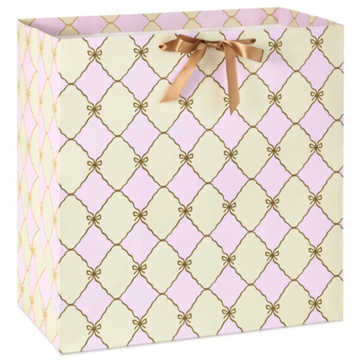 Gold Bow Lattice on Pink and Cream Extra-Deep Gift Bag