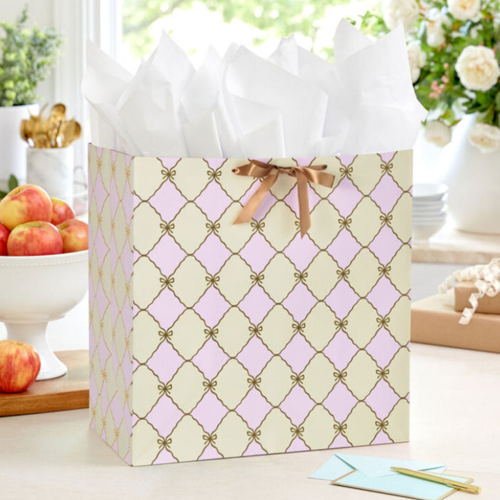 Gold Bow Lattice on Pink and Cream Extra-Deep Gift Bag
