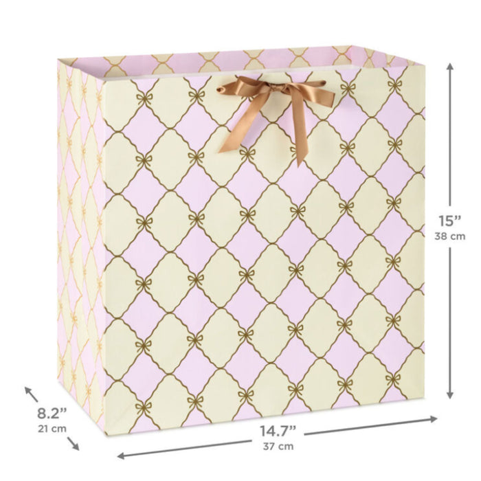 Gold Bow Lattice on Pink and Cream Extra-Deep Gift Bag