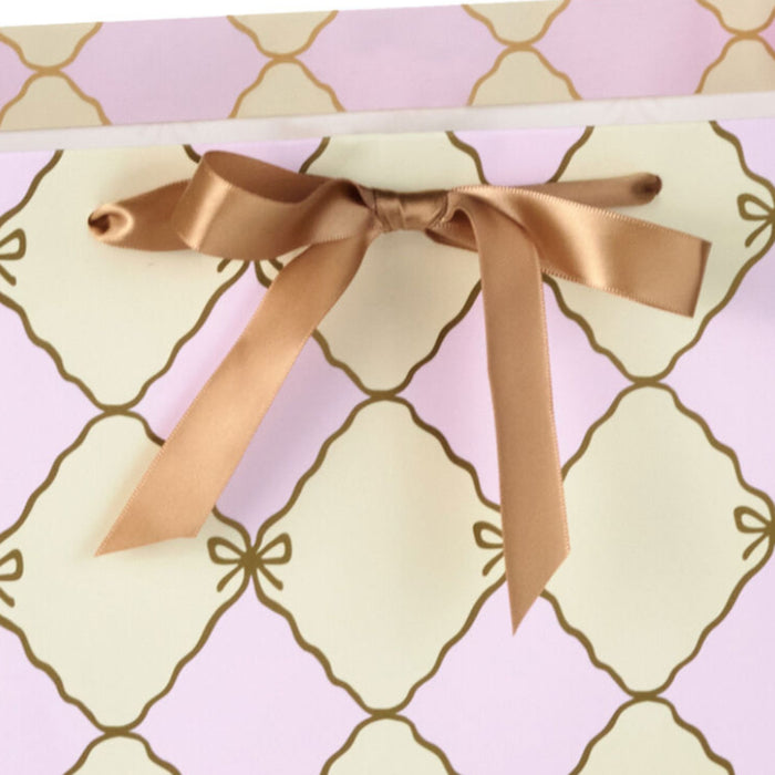 Gold Bow Lattice on Pink and Cream Extra-Deep Gift Bag