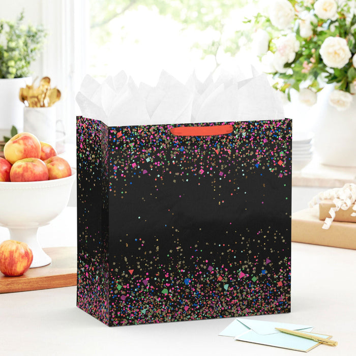 Hallmark : 15" Neon Confetti on Black Extra-Deep Gift Bag