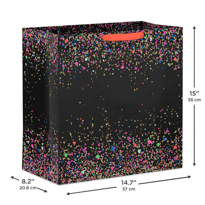 Hallmark : 15" Neon Confetti on Black Extra-Deep Gift Bag