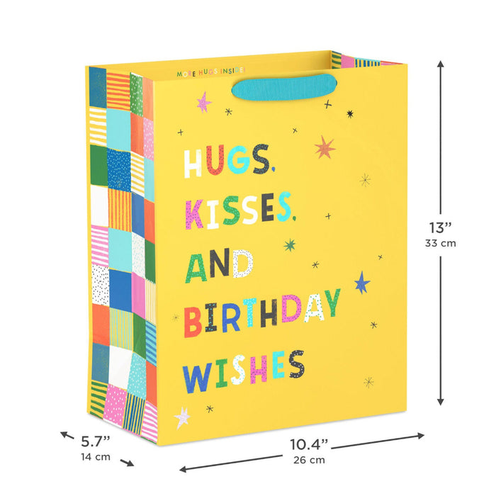 Hallmark : 13" Hugs, Kisses and Birthday Wishes on Yellow Large Gift Bag