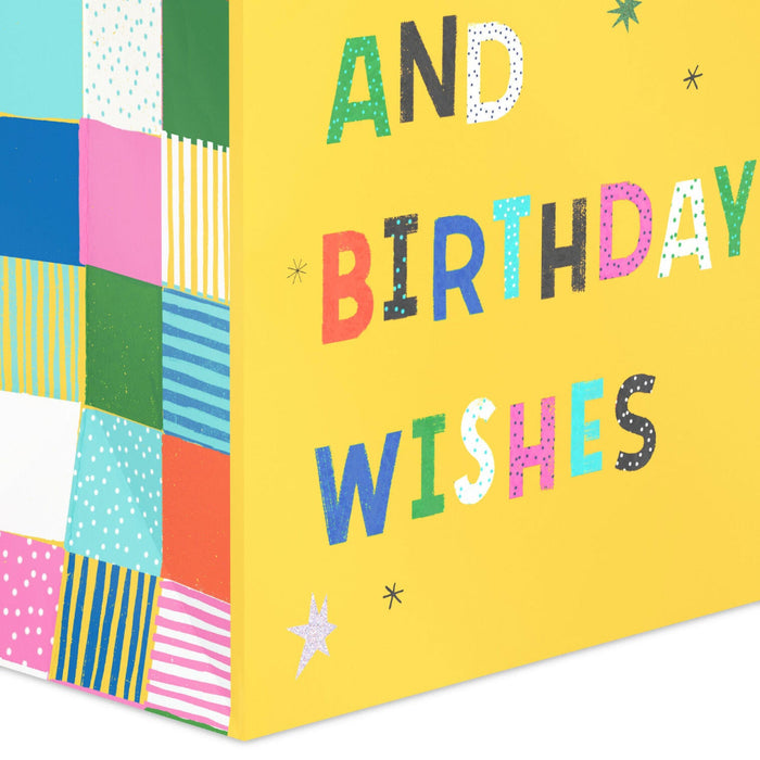 Hallmark : 13" Hugs, Kisses and Birthday Wishes on Yellow Large Gift Bag
