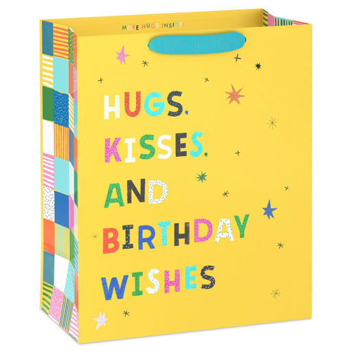 Hallmark : 13" Hugs, Kisses and Birthday Wishes on Yellow Large Gift Bag