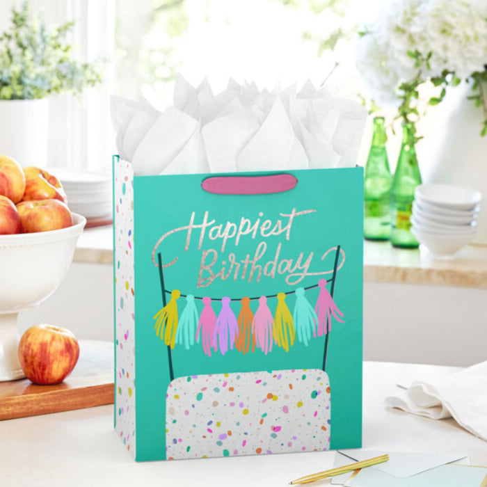 Birthday Cake on Aqua Large Gift Bag