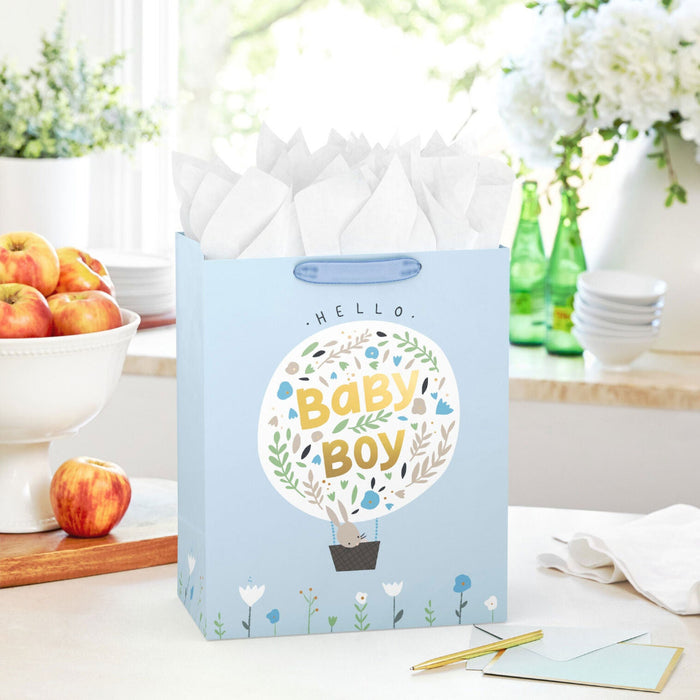 Hallmark : 13" Bunny in Hot Air Balloon Baby Boy Large Gift Bag