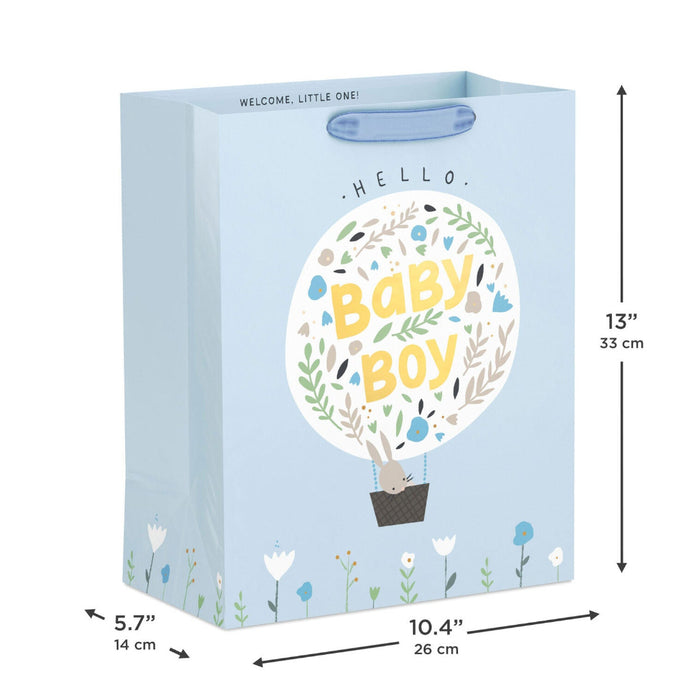 Hallmark : 13" Bunny in Hot Air Balloon Baby Boy Large Gift Bag