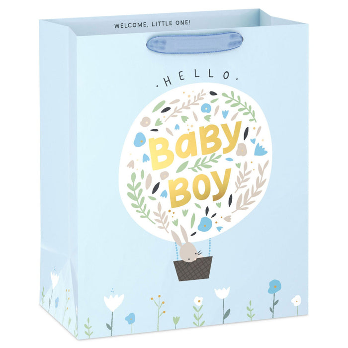 Hallmark : 13" Bunny in Hot Air Balloon Baby Boy Large Gift Bag