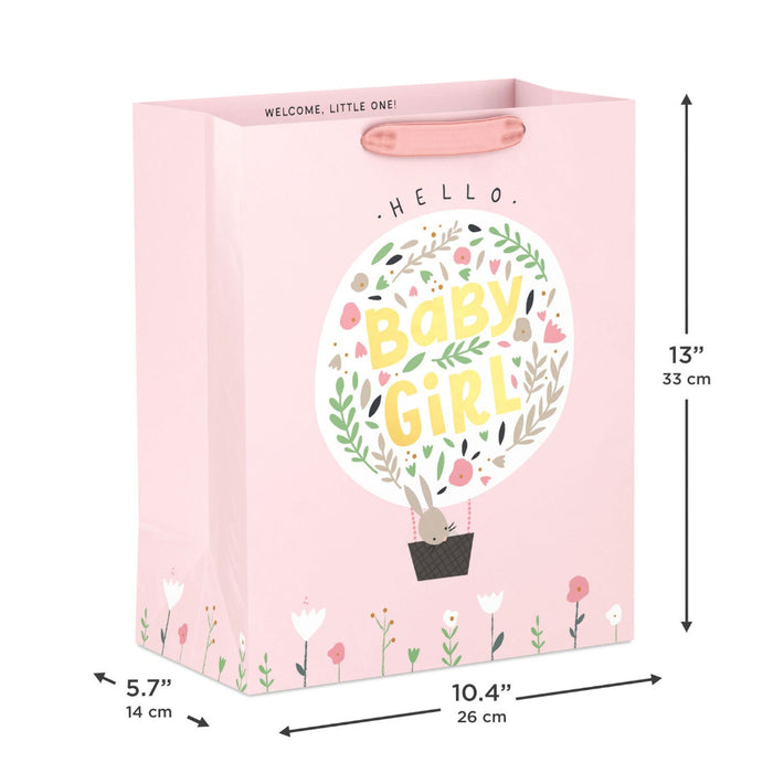 Hallmark : 13" Bunny in Hot Air Balloon Baby Girl Large Gift Bag